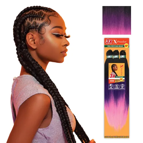 Miniatura 45 de Sensationnel X-Pression - Trenzas prestiradas, 3 unidades, 58 pulgadas, paquete de 1 unidad, 1B