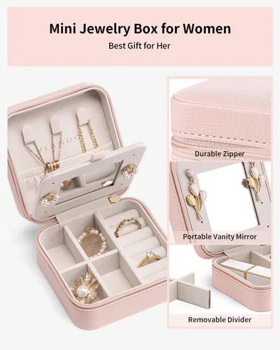 Miniatura 3 de Vlando Joyero de viaje, estuche organizador de viaje pequeño para niñas y mujeres, espejo rosa, paquete de 6