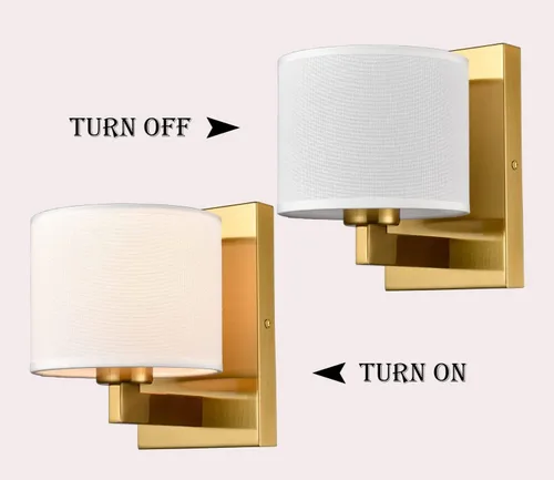 Miniatura 7 de SAMTEEN Juego de dos apliques de pared dorados modernos de latón de mediados de siglo, con pantalla de tambor, lámpara de pared para dormitorio