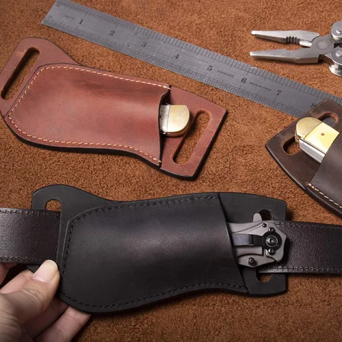Miniatura 8 de Gentlestache Funda de cuero para cuchillo de bolsillo para cinturón, funda plegable para cuchillo, funda para cinturón EDC, color negro compacto