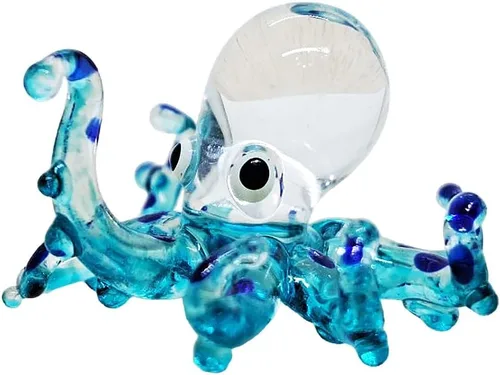 Miniatura 9 de WitnyStore Figura pequeña de pulpo arcoíris punteado dorado de 5½ pulgadas, pulpos de vidrio soplado a mano, calamares, sepia, moluscos marinos