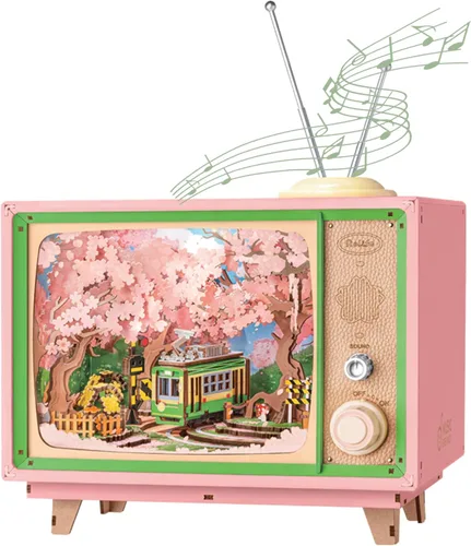Rolife Rompecabezas de madera 3D para adultos Kit DIY de rincón de libro de 16" Caja de música de flor de cerezo japonés Juguete conjunto de
