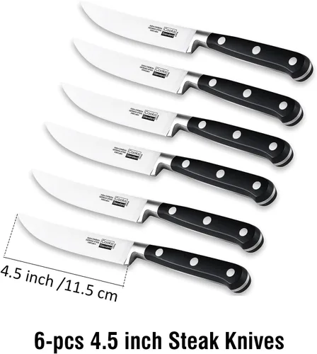 Miniatura 2 de Cooks Standard Juego de cuchillos clásicos para carne, acero inoxidable de alto carbono, mango ergonómico, 6 piezas, color negro