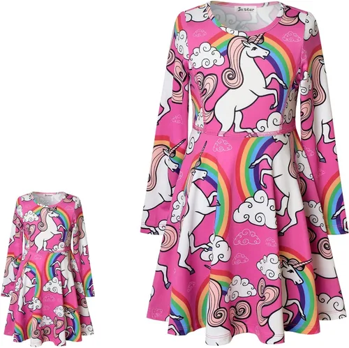 Miniatura 11 de Jxstar Vestidos a juego para niñas y muñecas de manga larga con diseño de unicornio y sirena