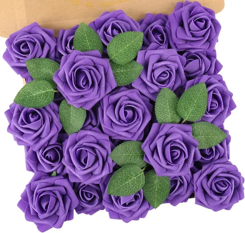Miniatura 48 de N&T NIETING 25 unidades de flores artificiales, Rosas de espuma artificial de sensación real al tacto, decoración para boda, dama de honor, ramo