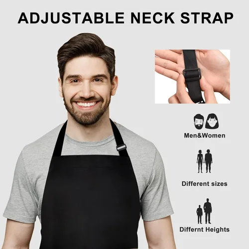 Miniatura 5 de Delantal ajustable, paquete de 2 delantales con 2 bolsillos, delantales de cocina para hombres y mujeres, para barbacoa al aire libre, hornear