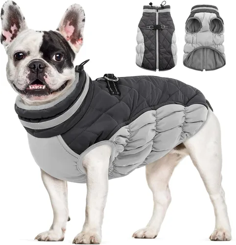 Miniatura 36 de AOFITEE Abrigo para perro, chaquetas cálidas para perros grandes, abrigo reflectante de cuello alto para perros con arnés integrado, impermeable