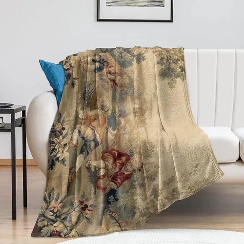 Miniatura 8 de Aubusson - Manta de franela con estampado francés antiguo de 50 x 40 pulgadas, manta ligera y esponjosa de invierno y otoño, acogedora y suave felpa