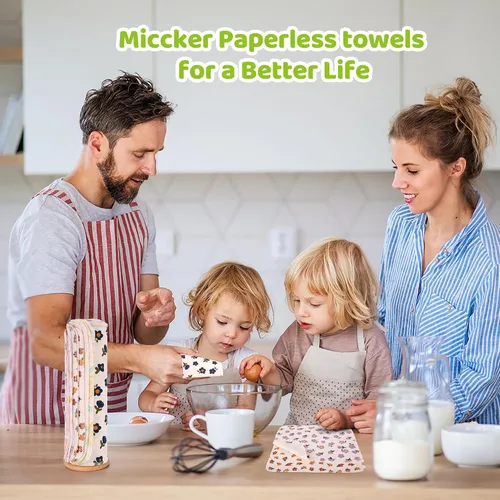 Miniatura 5 de Toallas de Papel Reutilizables Lavables en Rollo, 25 Paquetes de Toallas de Papel de Franela con Estampados de Algodón Lavables, 10 X 10 pulgadas