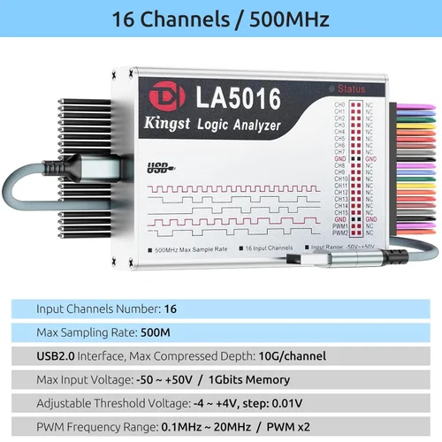 Miniatura 2 de LA5016 Analizador Lógico USB - 16 Canales 500MS/s 10GB de Profundidad Generador PWM, Herramienta de Depuración MCU ARM FPGA, Software en Inglés