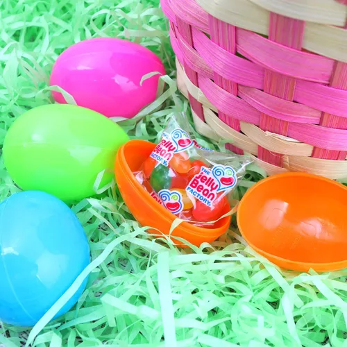 Miniatura 3 de Huevos de Pascua rellenos de caramelo de plástico a granel con gomas de gelatina y calcomanías, rellenos de cesta, bolsa surtida de 45 (bolsa de 45)