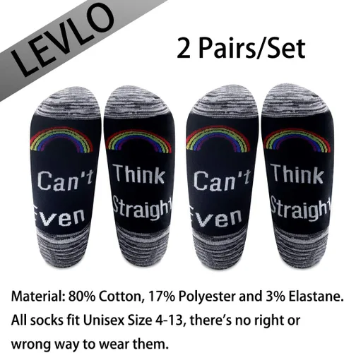 Miniatura 2 de LEVLO Rainbow LGBT - Calcetines de algodón con texto en inglés "I Can't Even Think Straight Cotton Socks Birthday Gift