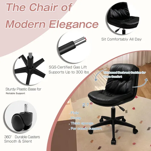 Miniatura 3 de Silla de oficina, silla de escritorio ergonómica con cojín acolchado y respaldo, altura ajustable y giro de 360°, silla de tareas sin brazos