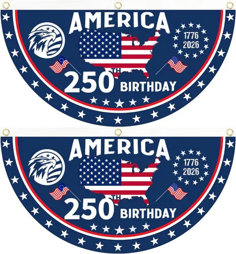 Miniatura 10 de 2 banderas de Estados Unidos con el número 250 aniversario, banderas para fanáticos de 1776-2026 de 1.5 x 3 pies, bandera de aniversario