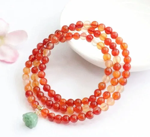 Miniatura 3 de YinZhiBoo Pulsera de cuentas de ágata roja natural con corona, cristal