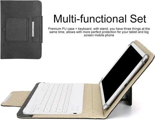 Miniatura 4 de Teclado Bluetooth con funda de poliuretano para Android/para teléfono inteligente iOS, teclado Bluetooth con funda abatible y soporte para tableta