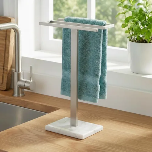 Miniatura 12 de KES Soporte para toallas de mano, toallero de encimera con base de mármol negro, soporte para toallas de mano en forma de S, independiente para Todo