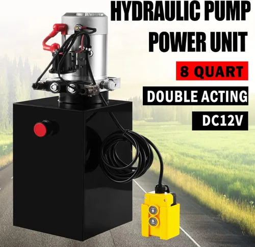 Miniatura 2 de TOPDEEP Unidad de potencia hidráulica Remolque de descarga de doble efecto de 8 cuartos de galón Bomba hidráulica DC 12V, bomba hidráulica Depósito
