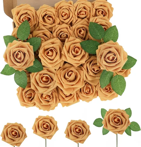 Miniatura 26 de MACTING 30 Rosas Artificiales Blancas Flores Falsas con Tallo Rosas de Espuma de Tacto Real para DIY Arreglos de Ramo de Boda Centros de Mesa White-1