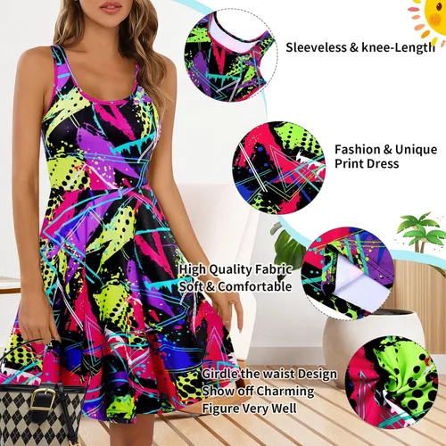 Miniatura 75 de uideazone - Vestido de mujer sin mangas cuello redondo de verano, para playa, casual, Midi línea A.
