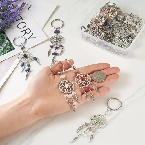 Miniatura 8 de KISSITTY 20 dijes de atrapasueños de piedras preciosas naturales, mezcla de adornos colgantes hechos a mano, llavero colgante, alas de ángel