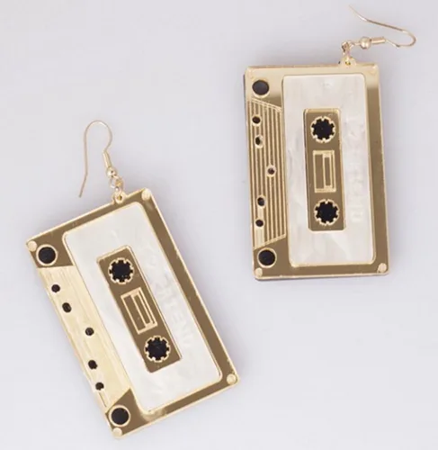 Miniatura 3 de Lindos aretes de casete de audio colgantes