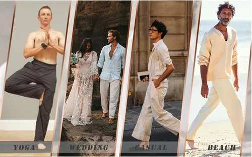 Miniatura 5 de COOFANDY Pantalones casuales de lino para hombre con cintura elástica y cordón para playa