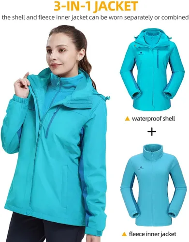 Miniatura 2 de CAMEL CROWN Chaqueta de esquí impermeable 3 en 1 para mujer, abrigo de invierno rompevientos, chaquetas de snowboard para lluvia, nieve, senderismo