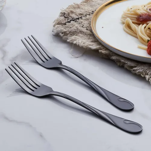 Miniatura 4 de Juego de 6 tenedores de mesa de acero inoxidable de 7.8 pulgadas, color negro brillante