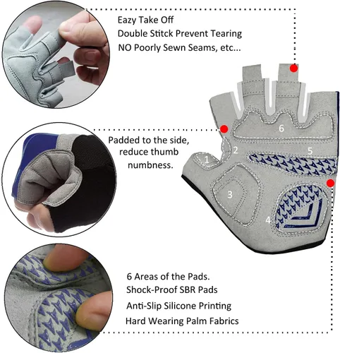 Miniatura 2 de Guantes de ciclismo para hombres y mujeres, guantes de ciclismo acolchados de medio dedo de 0.197 in, transpirables de montaña y carretera