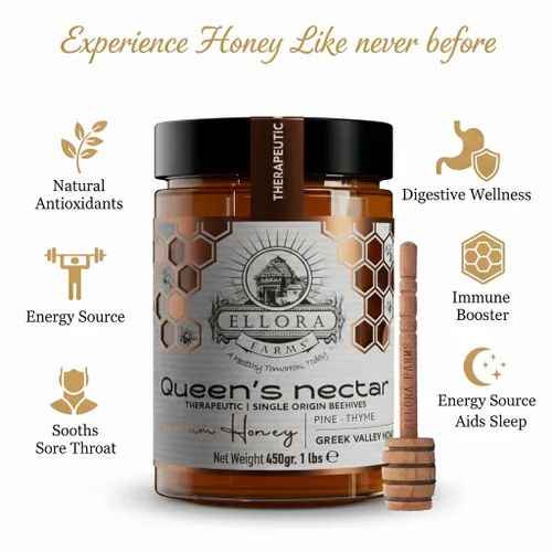 Miniatura 2 de Ellora Farms Greek Honey, Lemon & Orange Blossom Raw Honey Unfiltered, 2025 Paris Platinum Award, Non-GMO and Unpasteurized, Gift Pack with Dipper