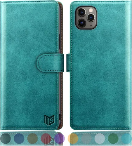 Miniatura 7 de SUANPOT Funda de piel tipo cartera para iPhone 11 Pro Max de 6.5 pulgadas con bloqueo RFID, soporte para tarjetas de crédito, funda de teléfono