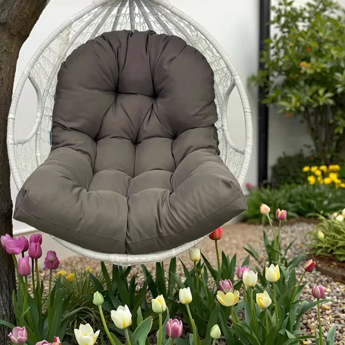 Miniatura 10 de Cojines para silla de huevo para exteriores, color negro, impermeable, antideslizante, con lazos, cojín grueso para silla para terraza, balcón