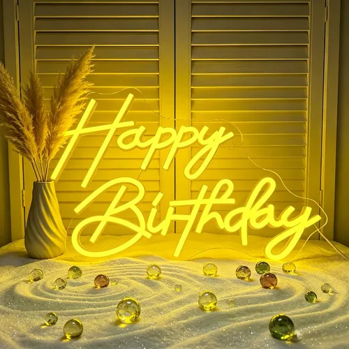 Miniatura 8 de Letrero de neón de feliz cumpleaños, luces de neón LED regulables, para fiesta de cumpleaños, letreros de neón para decoración de pared, alimentados