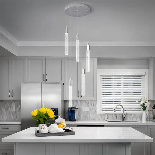 Miniatura 2 de Lámpara moderna colgante de isla de cocina, luz colgante LED regulable, luces colgantes cromadas, mini iluminación colgante de cristal para Cromo