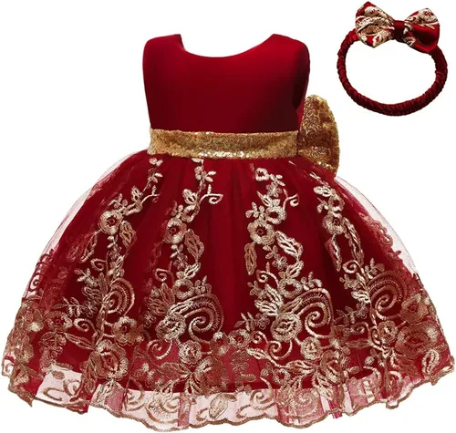Miniatura 2 de CMMCHAAH - Vestidos de fiesta y concurso, con encaje y bordado, con lazo, tutú y diadema, para bebés y niñas, tallas 0-6 años