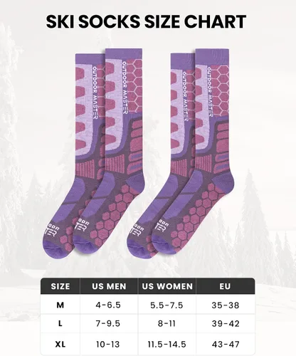 Miniatura 5 de OutdoorMaster Calcetines de esquí de lana merina, 23 pares sobre la pantorrilla, puños antideslizantes para hombres y mujeres, calcetines térmicos