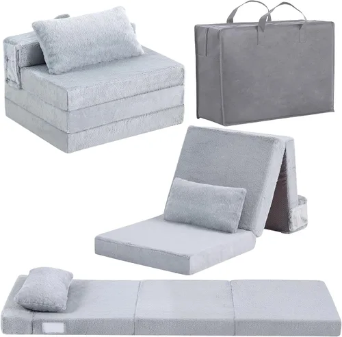 Miniatura 11 de Colchón plegable para niños, lavable para niños pequeños, tapete triple plegable para siesta para dormir, guardería, sofá cama con bolsa