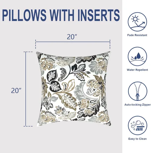 Miniatura 534 de Juego de 2 almohadas para exteriores de 16 x 16 pulgadas, repelentes al agua con interiores, para muebles de patio, hogar, jardín, geometría bohemia