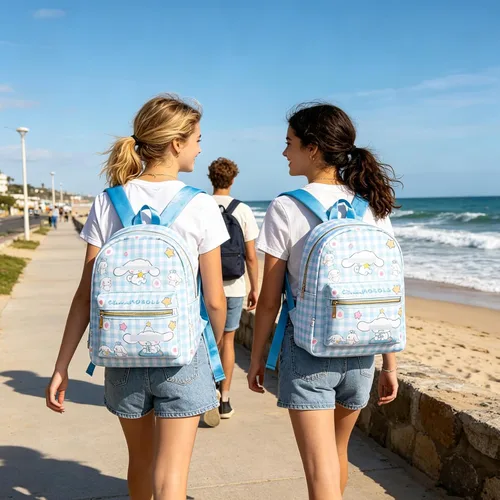 Miniatura 2 de Roffatide Anime Cinnamoroll Mochila Mini Cute Cartoon Daily Travel Bag All Over Impreso a cuadros Mochila de viaje senderismo mochila azul, LYB14001
