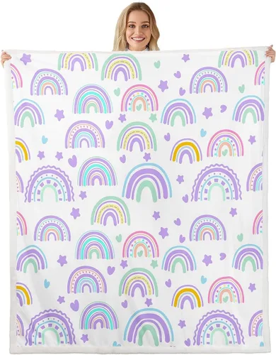 Miniatura 29 de Manta de franela arcoíris para todas las estaciones, colorida manta de cama con diseño de estrellas, luna y cielo para decoración de habitaciones