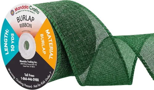 Miniatura 15 de Mandala Crafts Cinta de arpillera verde con alambre para corona, cinta de arpillera con alambre verde rústico de yute natural, 1 pulgada de ancho