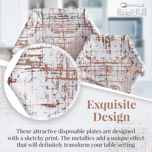 Miniatura 3 de Elegante vajilla desechable - Colección Ártico, platos llanos hexagonales, oro rosa