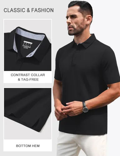Miniatura 6 de MAGNIVIT Camisas polo de manga corta para hombre, camisas de golf atléticas que absorben la humedad, camisa casual de algodón con cuello de 3 botones
