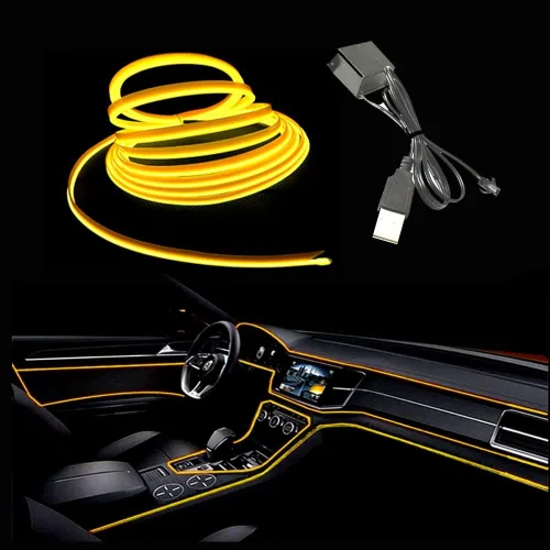 Miniatura 14 de Tira de luces LED de cable electroluminiscente azul para interior de automóvil, 6.5 pies de cable de neón con controlador USB de 5 voltios