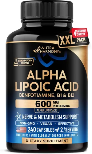 Miniatura 10 de Ácido Alfa Lipóico 600mg - Suplemento de ALA Antioxidante para el Apoyo a los Nervios, Energía y Metabolismo - Fuerza Extra con Benfotiamina, B1