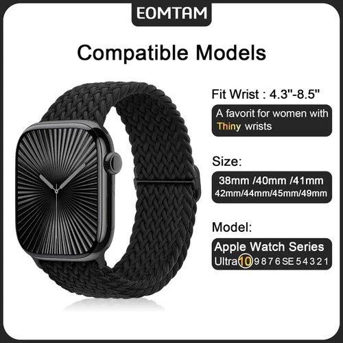 Miniatura 2 de 5 Pack de Correas Trenzadas Elásticas Compatibles con Bandas de Apple Watch para Mujeres y Hombres 38mm 40mm 41mm 42mm 44mm 45mm 46mm 49mm, Correas