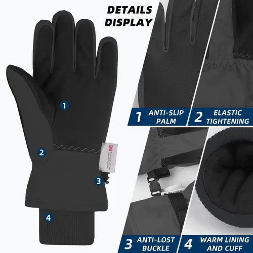 Miniatura 30 de AMYIPO - Guantes de invierno para niños y niñas, ideales para esquí, nieve, snowboard