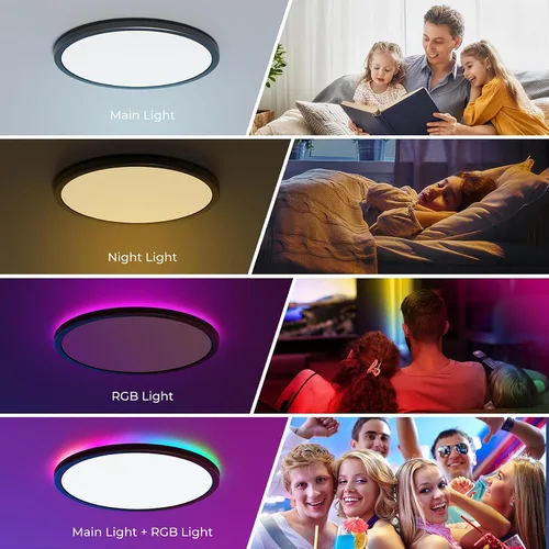 Miniatura 5 de Annaror Lámpara de techo LED RGB de montaje empotrado con control remoto, lámpara de techo de 12 pulgadas con retroiluminación que cambia