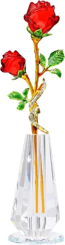 Miniatura 9 de YWHL Figura de flor de rosa azul hecha a mano con florero, ramo de flores de cristal, adorno de rosas para novia, hermana, mujer, flor de cristal
